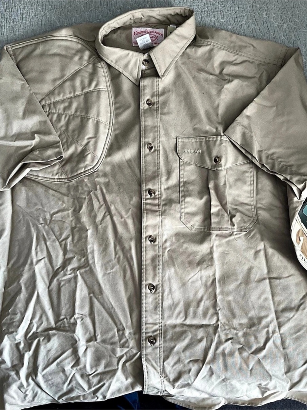 FILSON RIGHT-HAND BEIGE/KHAKI HUNTING/SHOOTING S/S MEN’S FIELD SHIRT SZ XL